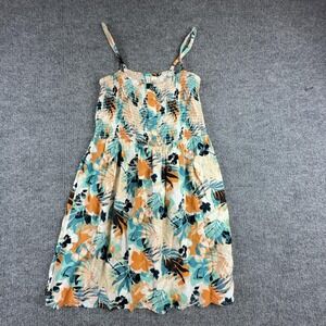 Roxy Dress Teens Large Multicolor Tropical Floral Smocked Strappy Sundress